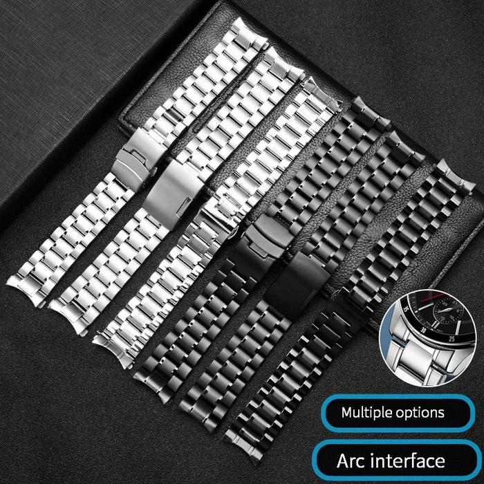 Curved End Solid Matte Stainless Steel Watch Band For Seiko Citizen Casio Timex 20mm 22mm Black Meta
