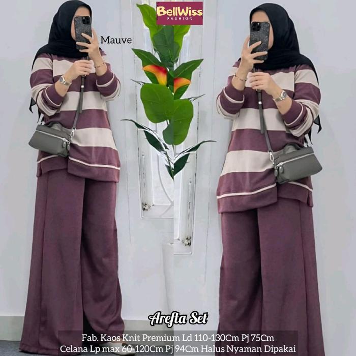 AREFTA SET SETELAN BLOUSE CELANA SETCEL WANITA CASUAL BAHAN KNIT ASTER PREMIUM LD 130 CM FIT XXL