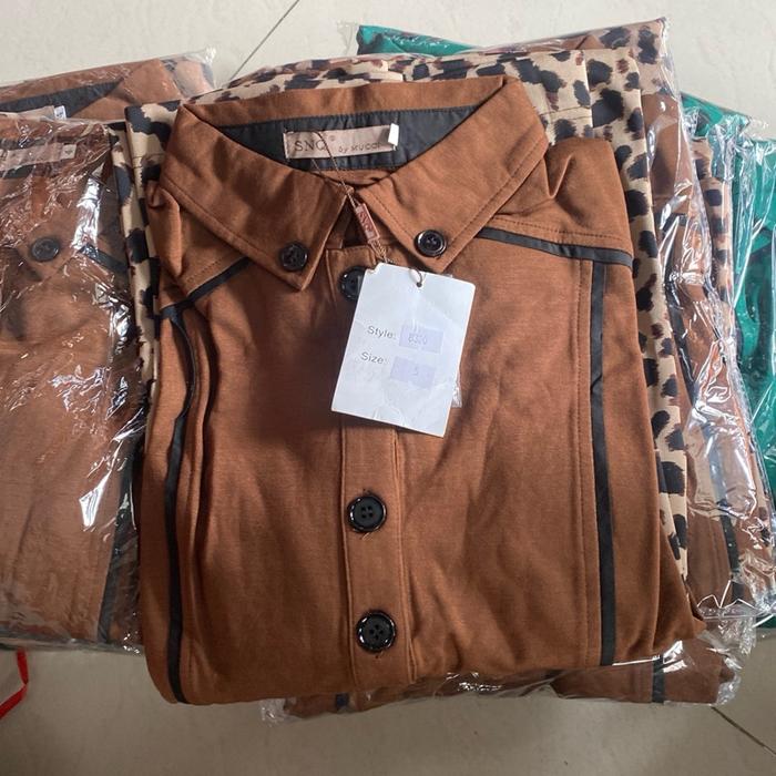 Gamis SNQ 8320 Kancing Depan Pinggang Payet Bawah Motif Macan Tutul Wanita