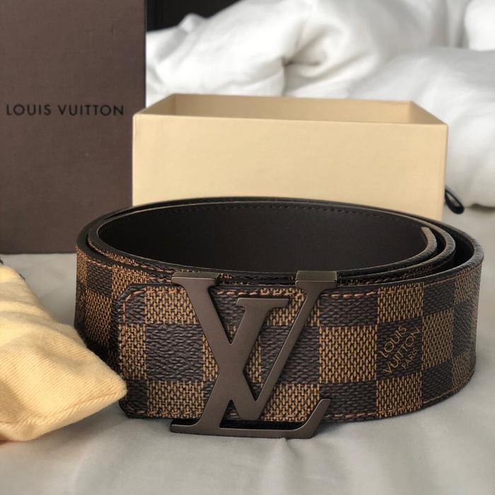 Louis Vuitton Initiales Damier Ebene Leather LV Buckle Belt 85 Authentic