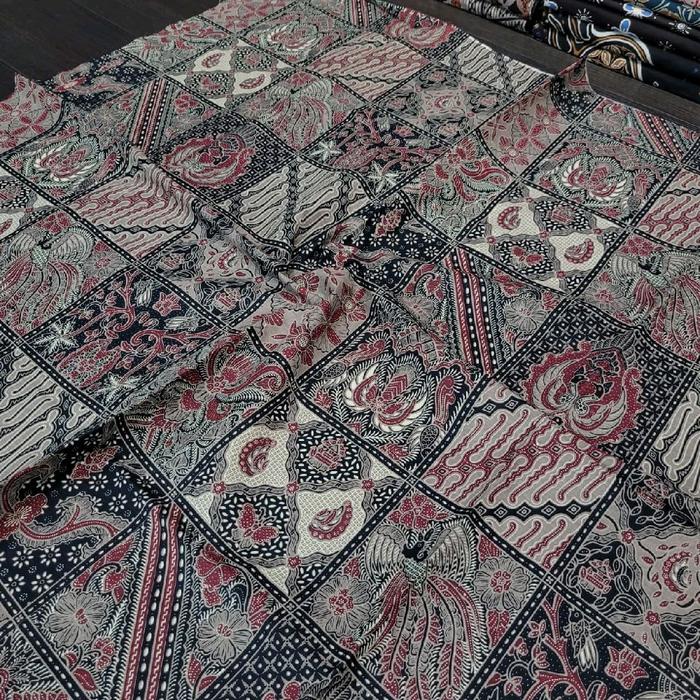 (ORIGINAL) KAIN BATIK LAWEYAN SOLO TAMBAL KOTAK INDIGO MERAH MAROON