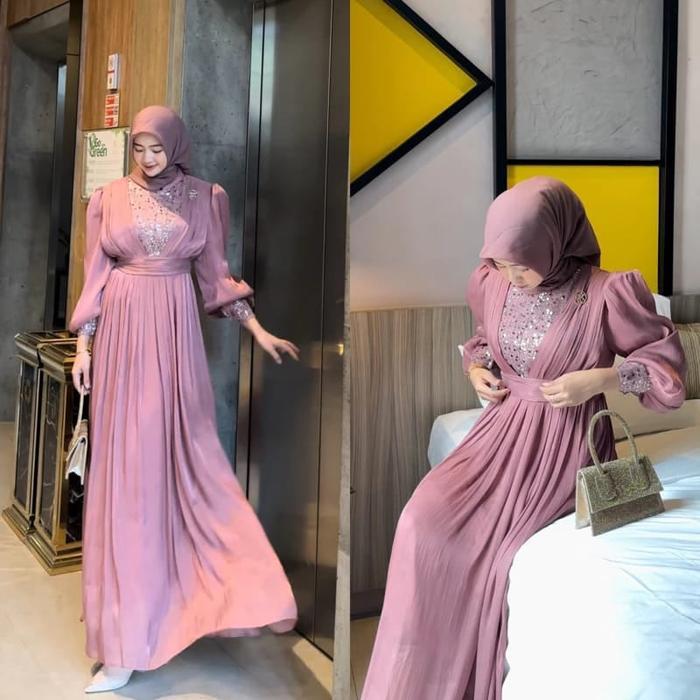 JOVANA DRESS SHIMMER BUSUI FRIENDLY Gamis Kondangan Fashion Muslimah Wanita Baju lebaran Ied Seris T
