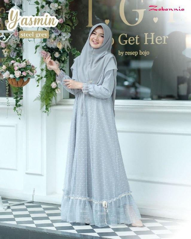 Zabannia Yasmin Dress Gamis Wanita Set Khimar Terbaru Muslim
