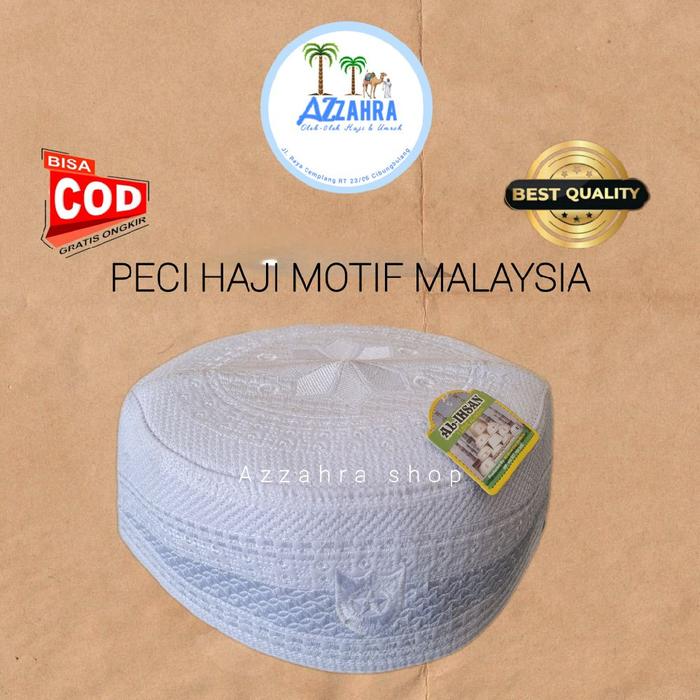 Peci Haji Malaysia Motif Putih bordiran Al IHSAN
