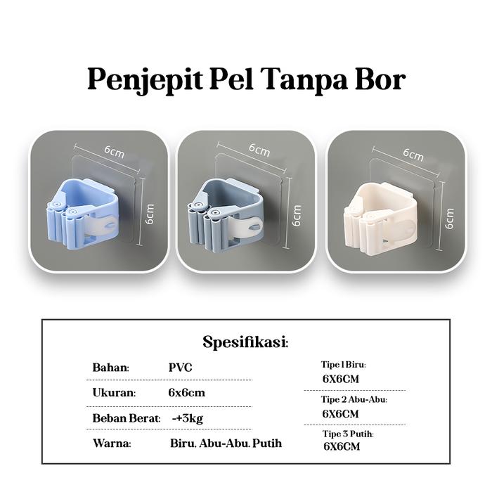 Penjepit pel tanpa bor-Gantungan Sapu Dan Pel / Mop Holder Penjepit Kamar Mandi / Moop Broom Holder 