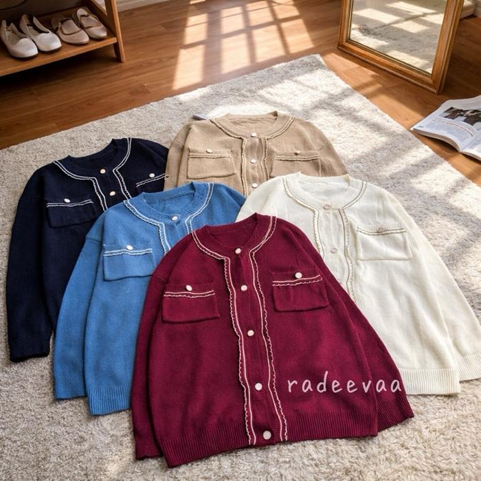 MONA CARDIGAN BUTTON MUTIARA KNIT ATASAN RAJUT CARDI WANITA KANTONG KOREAN STYLE
