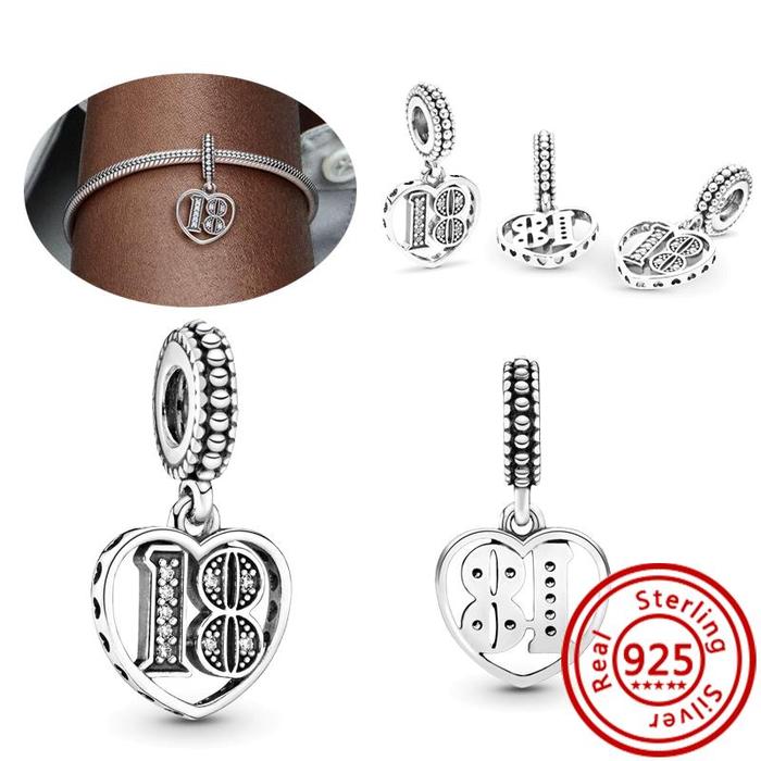 925 Silver 16th 18th 20th 25th 30th 40th 50th Celebration Lucky Numbers Beads Fit Pantaro Charm Brac