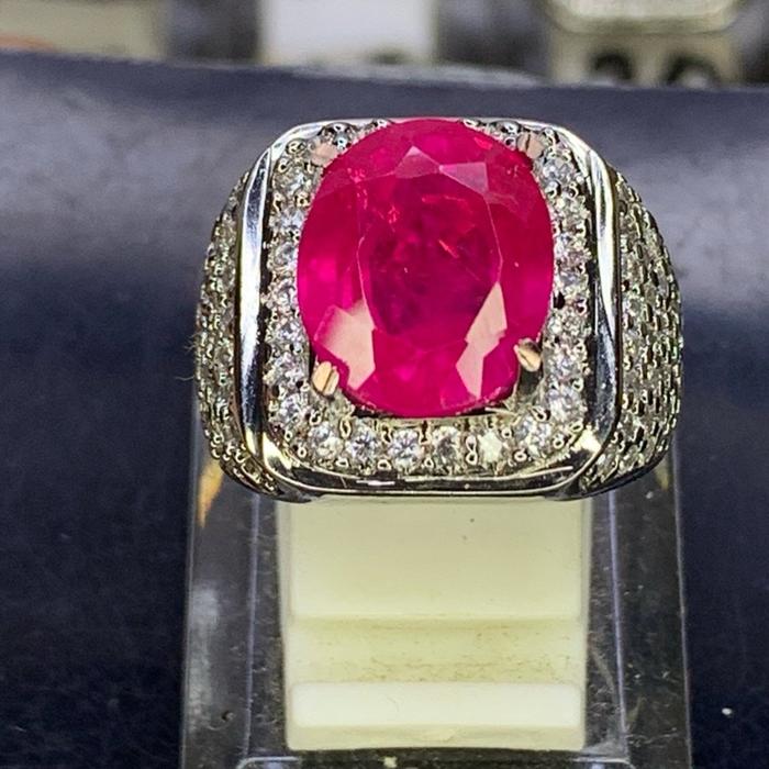 Cincin Batu Permata Ruby Burma dan Pigeon Blood Dim 12*10 Ring Tepper Dobel Plat untuk Pria dan Wani