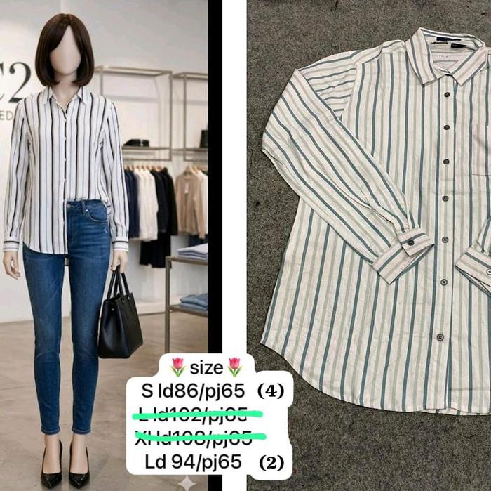 C2 Original Mall Kemeja Wanita Stripe Long Sleeve Size S L M L Dengan Detail Ukuran 86 102 108 94