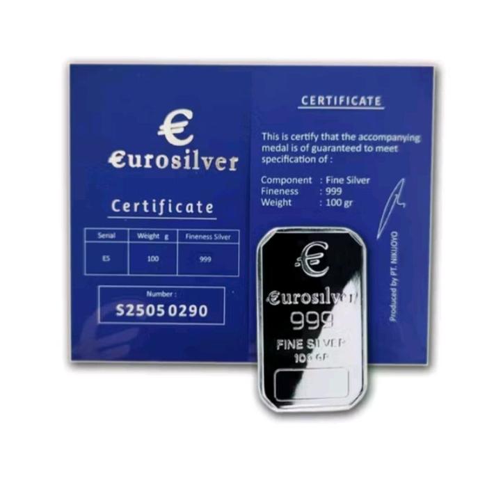 Euro Silver 100 gram Perak Batangan Murni Asli kadar 999