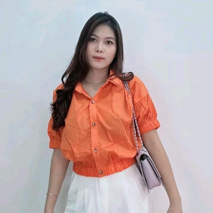kemeja wanita lengan pendek puff