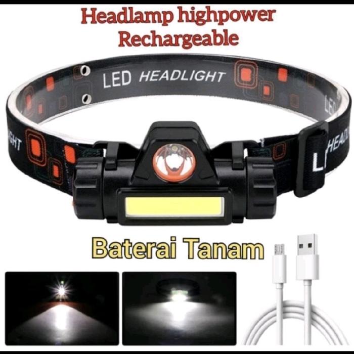 Lampu Senter Kepala Mini Head Lamp Led COB Rechargeable Magnet