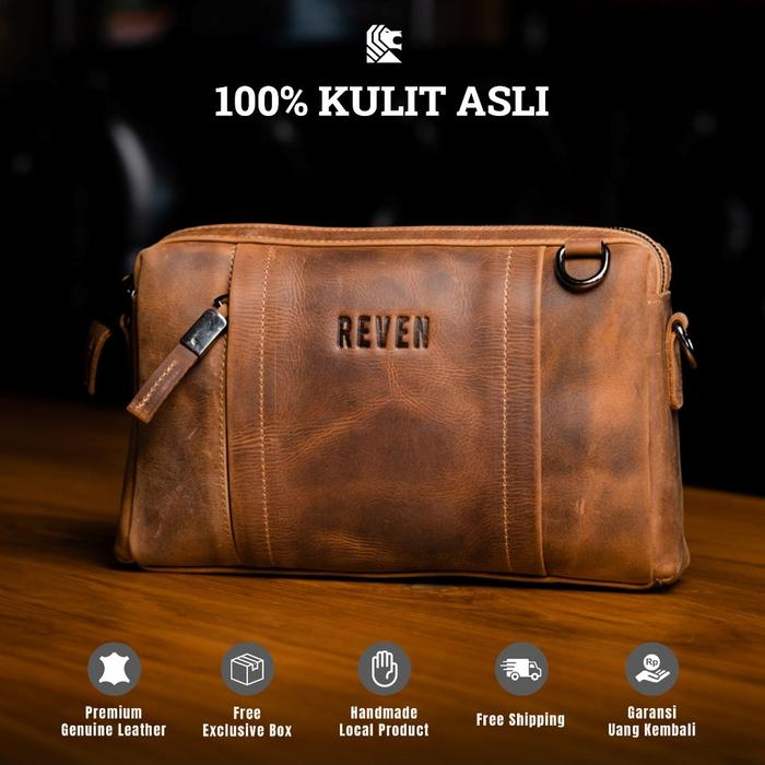 Reven Oslo Original Tas Selempang Pria Kulit Asli Premium Handbag Slingbag Cowok Original Multifungs