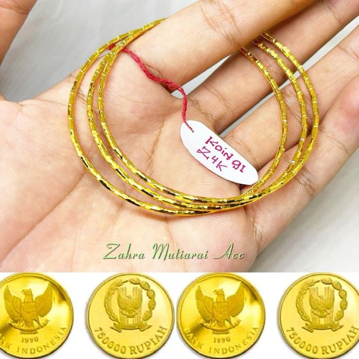 Gelang Tangan Kroncong 3Pcs Motif Kaca Batik Mewah Cantik Perhi Perhiasan Wanita Dewasa Asli dari Ko