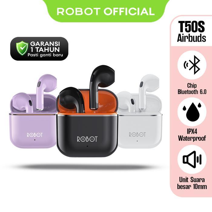 Shilope4 - Robot Tws Wireless Earphone Airbuds T50S Original Bluetooh 6.0 True Wireless Headset Blue