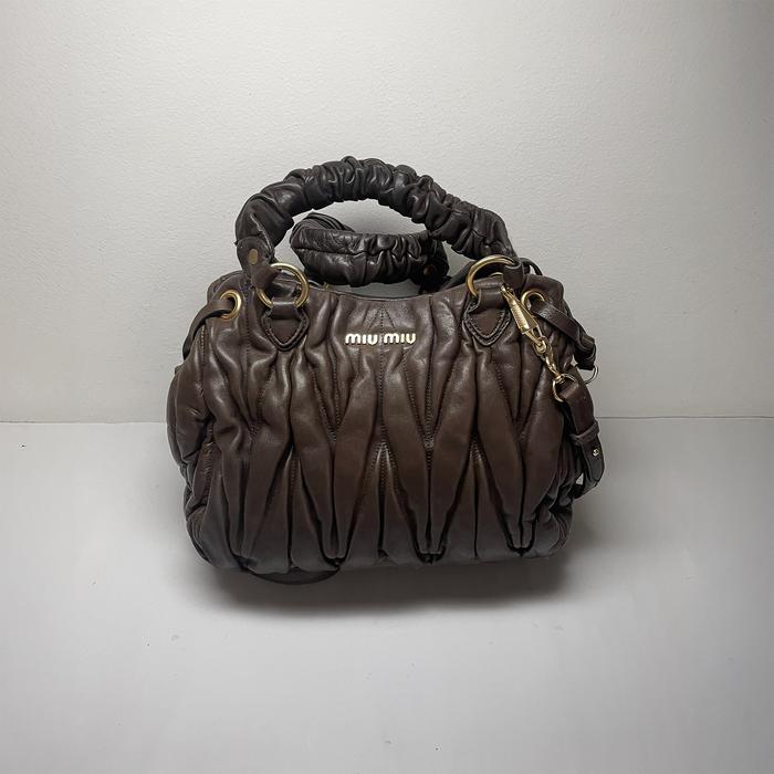 Miu Miu Dark Brown Espresso Vintage Matelasse Leather Handbag 100% Original