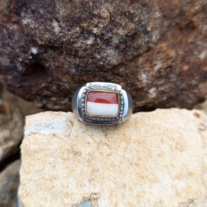 Natural Cincin Batu Akik Merah Putih