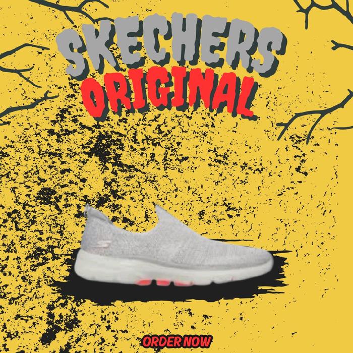 Sepatu Skechers Go Walk 6 Gray Women's ( 124502/GYCL ) Original