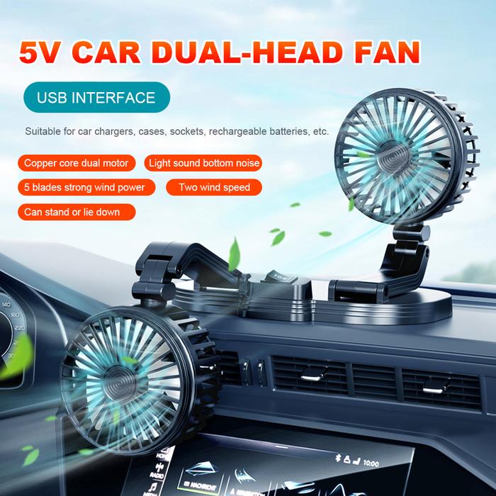 5V 12V 24V Car Electric Fan Dual Head USB Vehicle Fan 2 Speeds