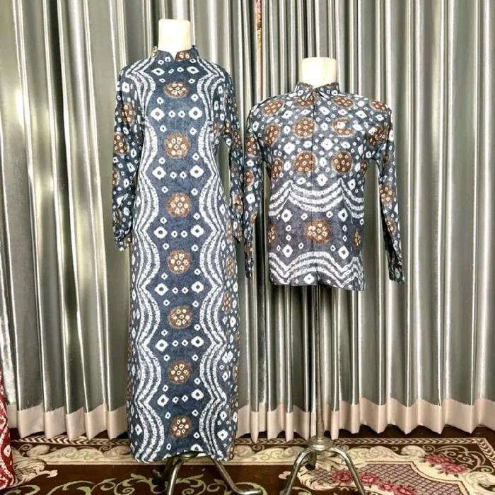 Couple Gamis Tunik Kemeja Pria Jumputan Bahan Sutra Silky Seragam Keluarga Kemeja Gamis Dan Tunik Si