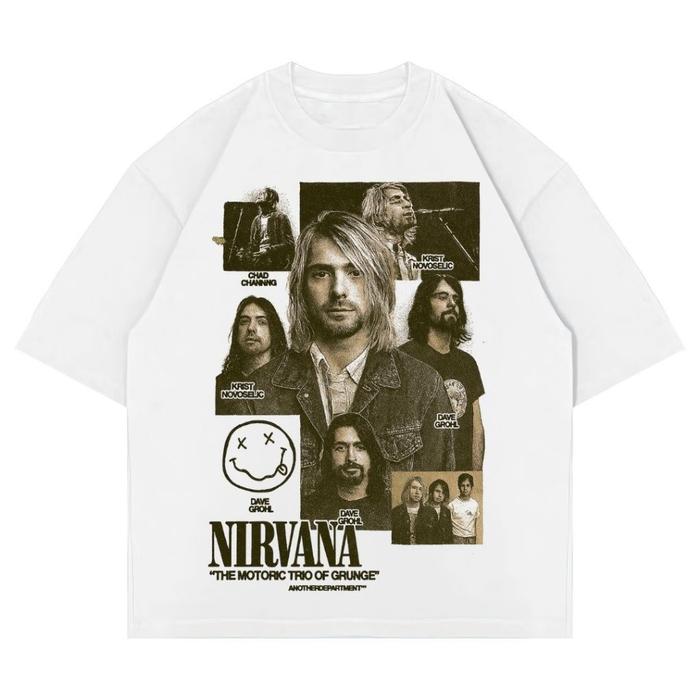 Psycho Crucify "Nirvana" Oversized T-Shirt | White | Kaos Oversize | Vintage | Atasan | Kurt Cobain