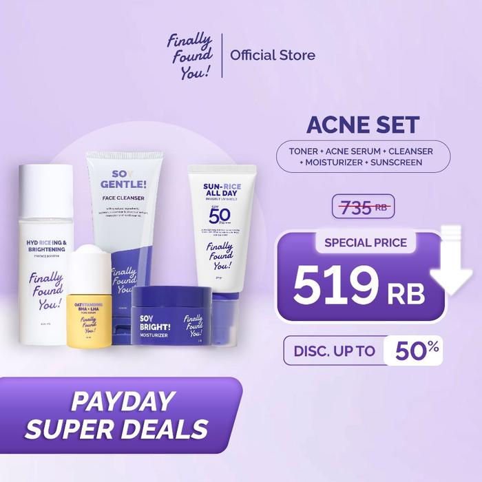 Finally Found You! Complete Acne Set: Soy Gentle Face Cleanser + Hyd-Rice-Ing & Brightening Essence 