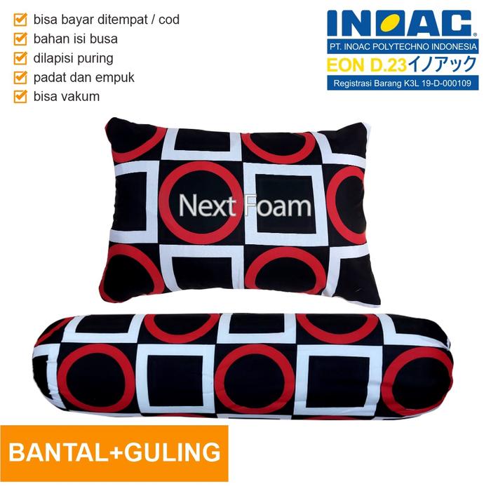 Paket Bantal + Guling Isi Busa Inoac Plus Cover / Bantal Tidur Busa Empuk Berkualitas / Bantal Tidur