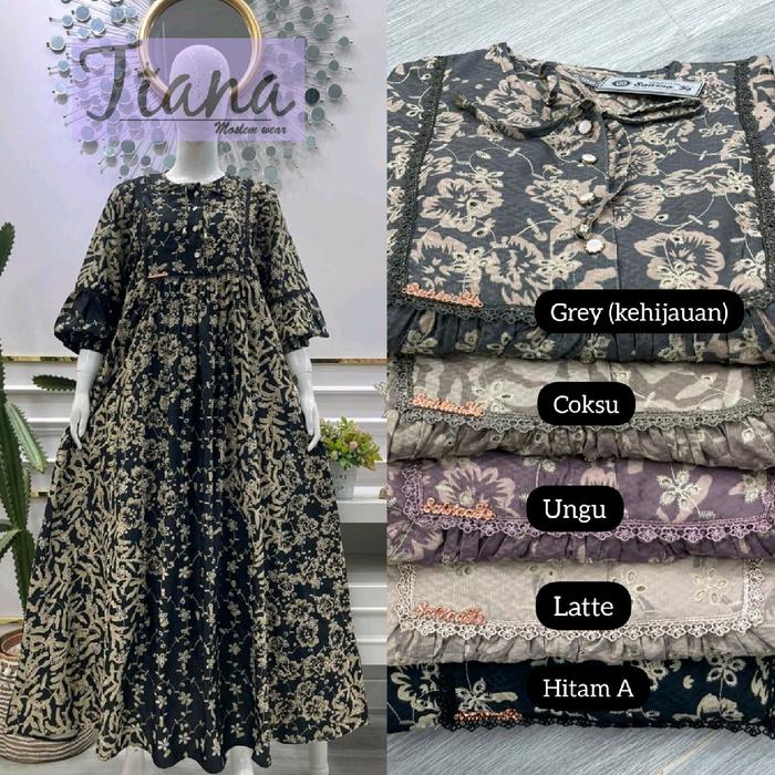 Baju Gamis Salvina Biba Bordir Kombinasi Renda Etnik Mewah - Motif Batik Cantik - Wanita, Standar, P