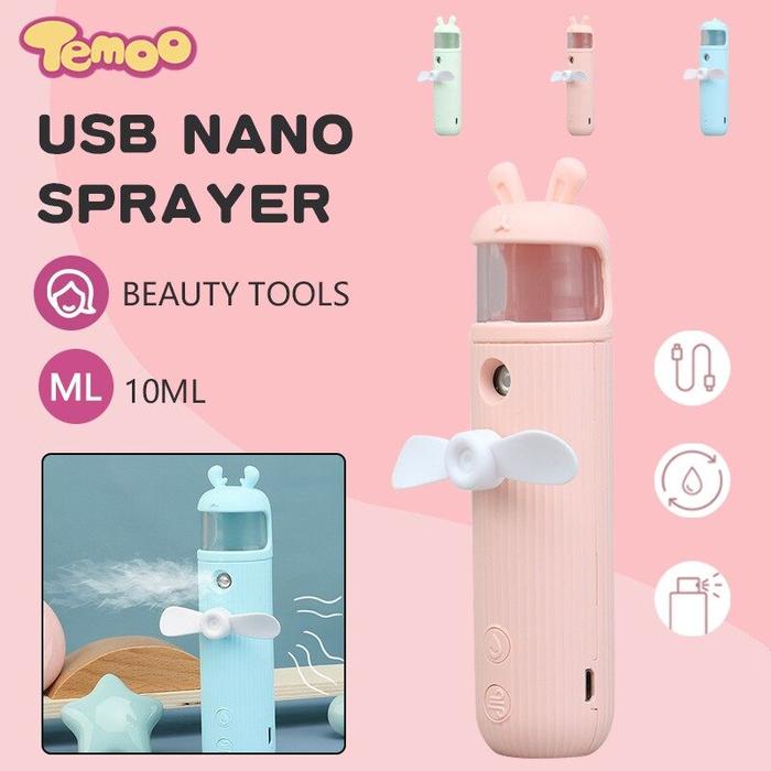 Temoo Kipas Semprot Kabut Wajah Nano, Semprotan Air Kabut Nano, Kipas