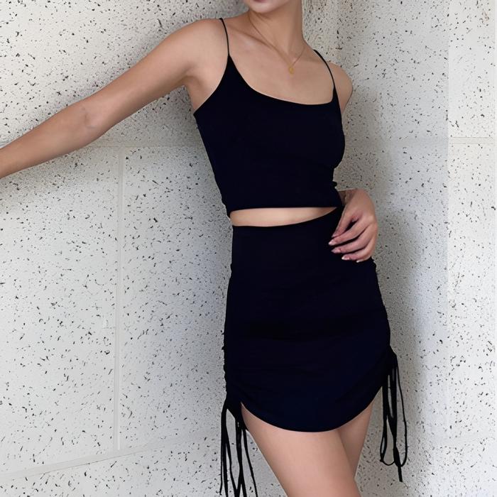 99kOutlet One Set Crop Tanktop Spaghetti Strap + Mini Skirt Polos Drawstring Side (S/M/L/XL) 3344 At