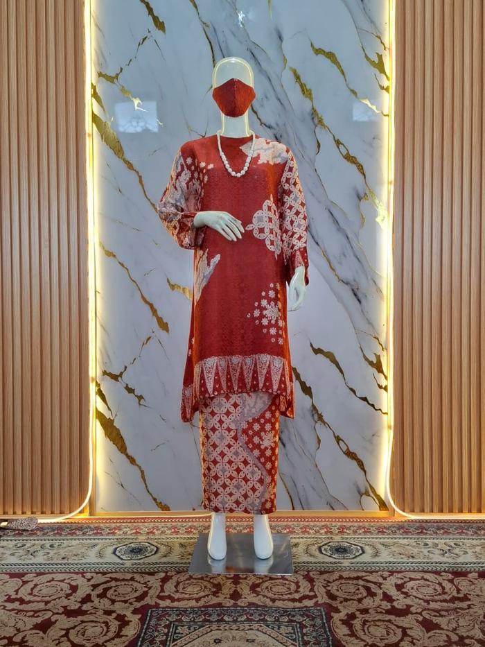Set Batik Wanita Etnik Modern Tunik Kurung Melayu Viscose Semi Sutra Premium Model Set Rok Instant K