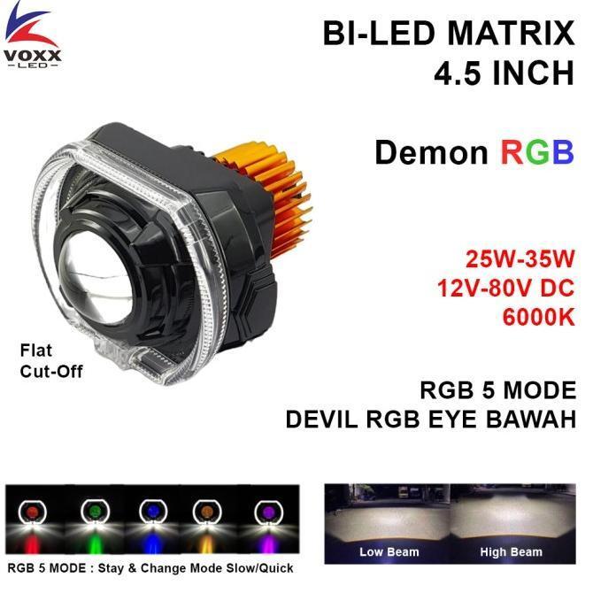 LAMPU PROJIE BI-LED MATRIX LASER CUT-OFF HI-LO 4.5 INCH DEMON EYES RGB