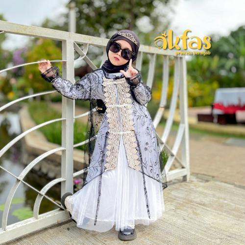 PROMO!! AKFAS - One Set Outer dan Inner Muslim Anak Perempuan Syar’i Elegan Bahan Tile Kombinasi Jer