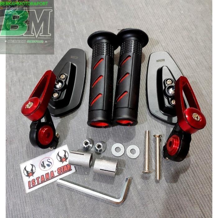 paket variasi spion jalu oval RACING+Handgrip Domino Sisik universal Nmax,Aerox,Pcx,Vario,Beat,Mio,V