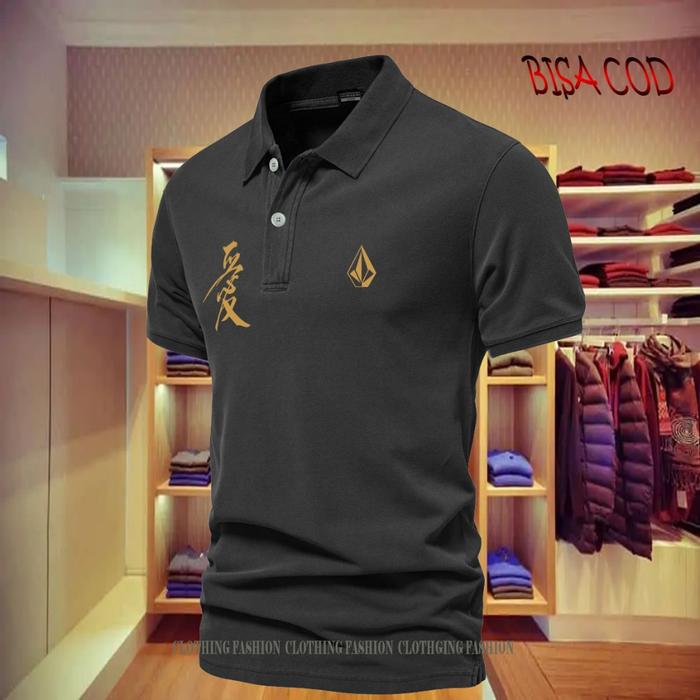 (COD) T-shrit POLO kerah Volcom Rilex Text Gold Quality Kaos Kerah Dewasa Shirt / Kaos Wangki Pria P