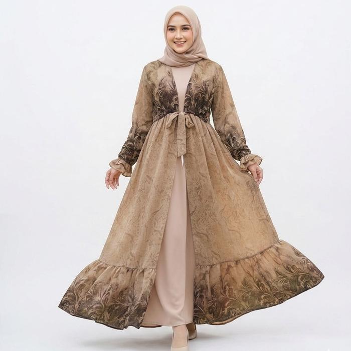 Liliarda Outer Panjang Motif Bunga Siffon Ceruty Serut Muslim Wanita Cardigan Hitam Atasan 1K Blazer