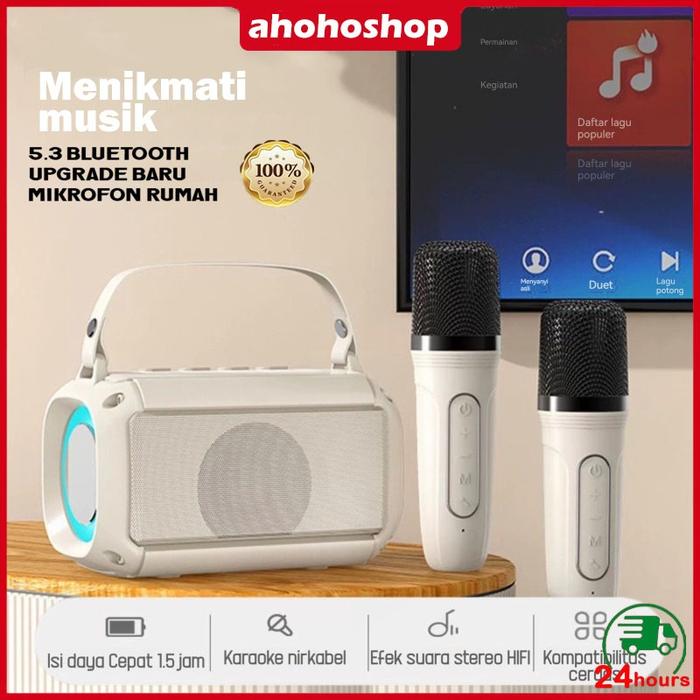 【COD】Speaker bluetooth 2Mic 1 set karaoke speaker ktv Cute Wireless Lucu Portabel Luar Ruangan Speak