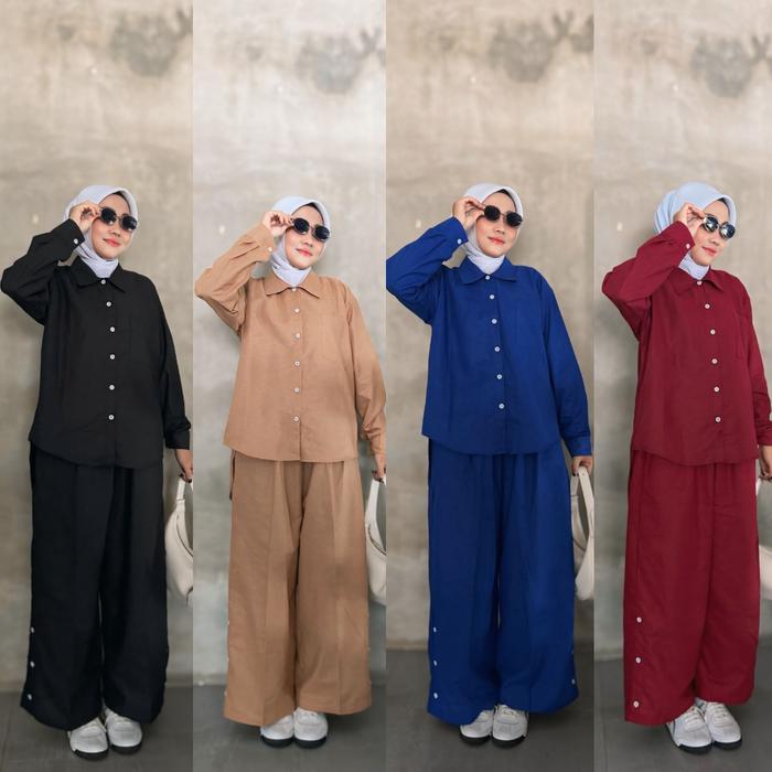 MARISA SET CELANA JUMBO - korean style outfit hijab one set One Set Celana Jumbo Wanita Bahan Polo L