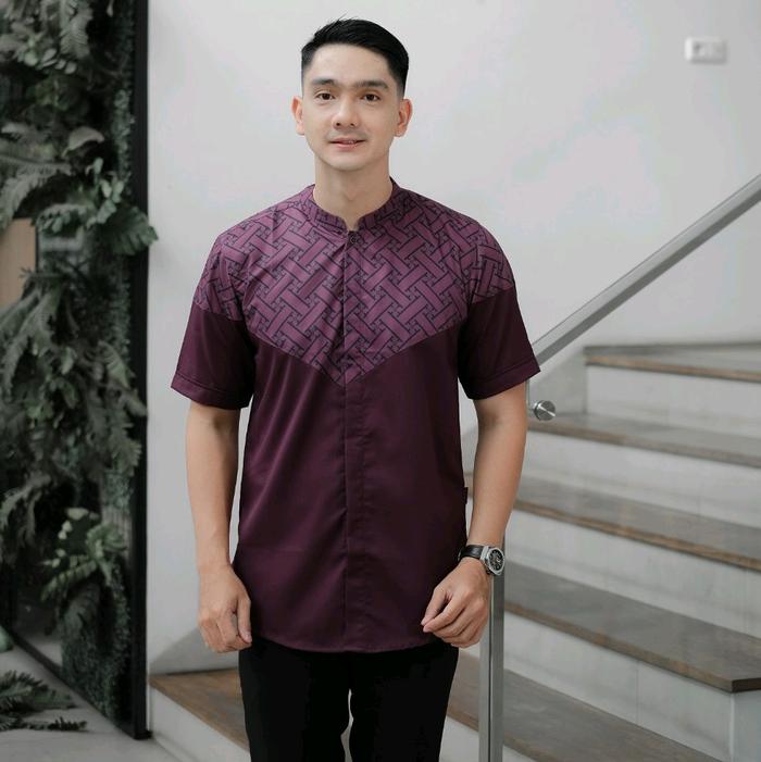 Terbaru Baju koko Kurta Sublime Lengan Pendek Original Shiddiq Bergundy Muslim Dewasa