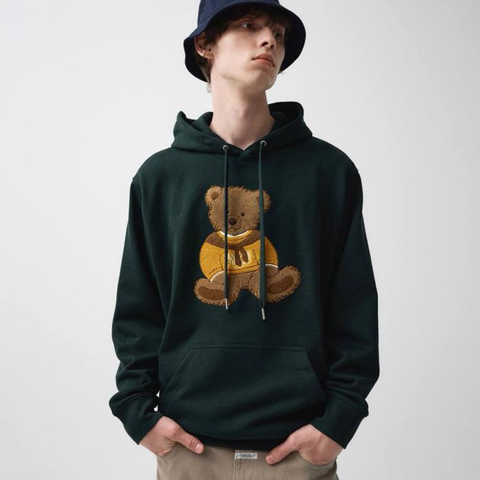 Marithe boucle doodle bear hoodie dark green