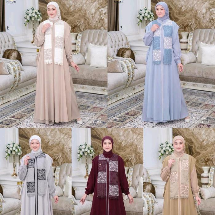 Ninos Nafesa Dress by Ninos - Gamis Classy & Elegant dengan Kancing dan List pada Vest - Outer Lepas