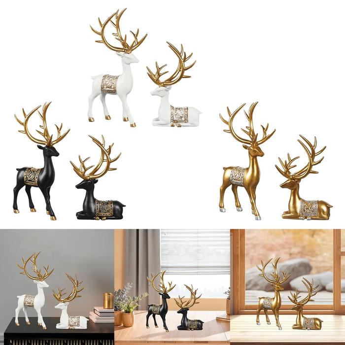 2pcs Elk Resin Statue Reindeer Sculpture Collectable Craft Deer Figurine Animal Figure for Party Des