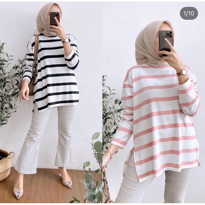 atasan wanita kaos salur oversize kaos import kaos wanita jumbo kaos wanita salur oversize