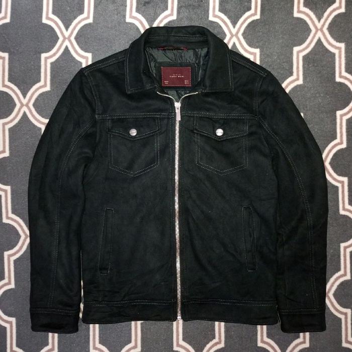 Jaket Zara man Bikers Riding Trucker leather suede