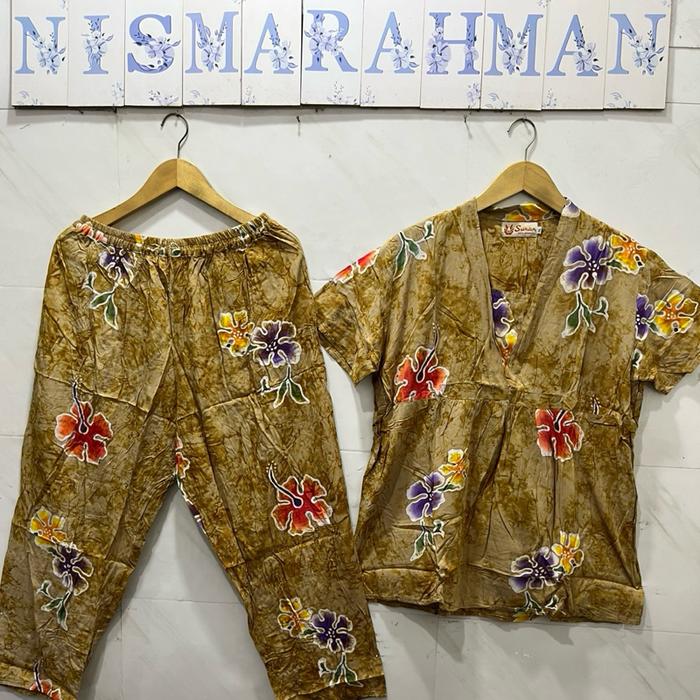 Nisma Rahman || ~ Setelan CP batik Sunan ori  Kimono XL Jumbo - LD 120cm - tangan Pendek , Celana Pa
