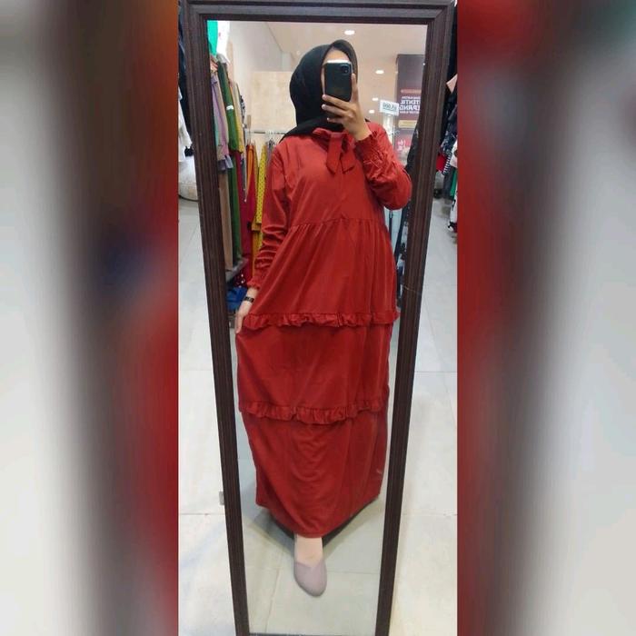 Gamis susun rempel polos  dada dasi