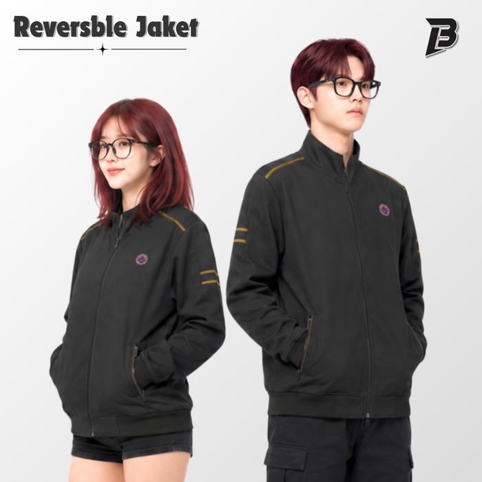 Jaket Harrington Reversible Polos – Jaket Bolak Balik Casual Pria Wanita - Parasuit - BLACKLINE