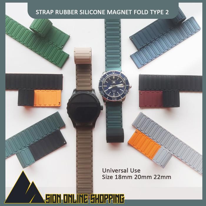 Strap Rubber Silicone Magnetic FOLD TYPE 2 Quick Release 18mm 20mm 22mm Compatible with Samsung Gala
