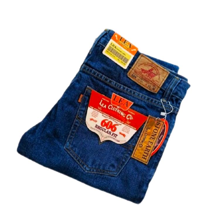 Celana Jeans Lea Standar 606 Biru Denim Hitam Tebal Muda Pria Panjang - Kain, Fit, Dewasa, Kantong, 