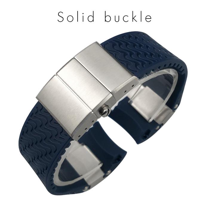 22mm Curved End Silicone Rubber Watch Band For Ulysse Nardin 263 DIVER strap Black Blue Wavy Waterpr